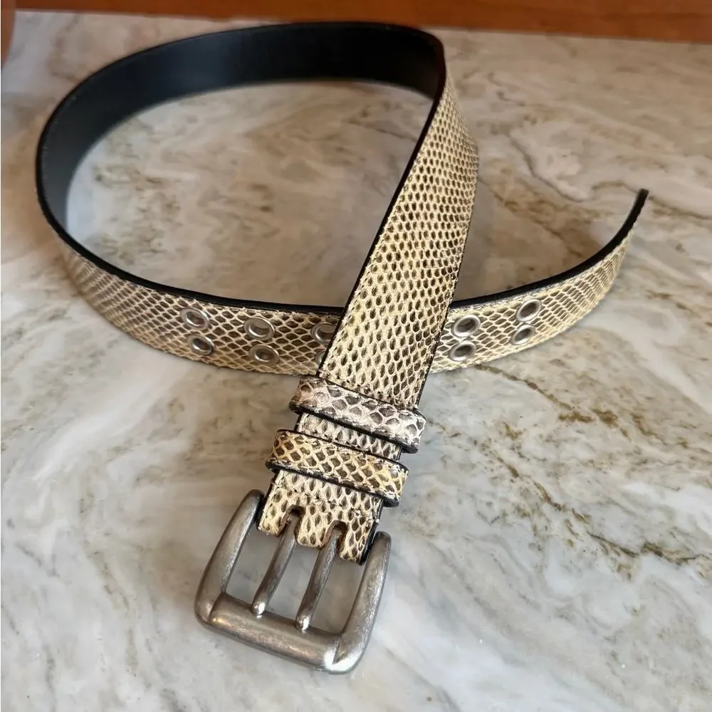 Double Prong Leather Statement Belt Snake Python Print